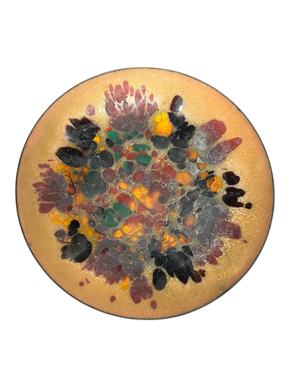 Glass Art Plate handmade, signed, in Gold, Green, Black